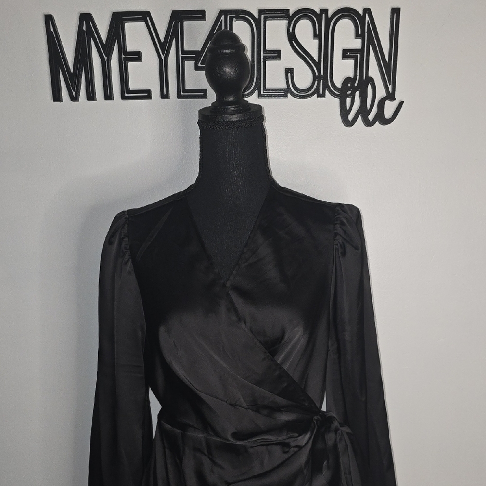 SHEIN Black Long Sleeve Wrap Dress